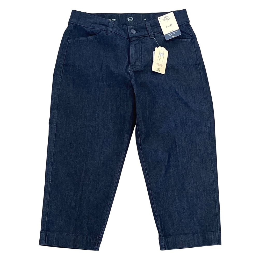 New St. John's Bay Denim Capri Pants 6 Blue Dark Rinse Secretly Slender Mid Rise